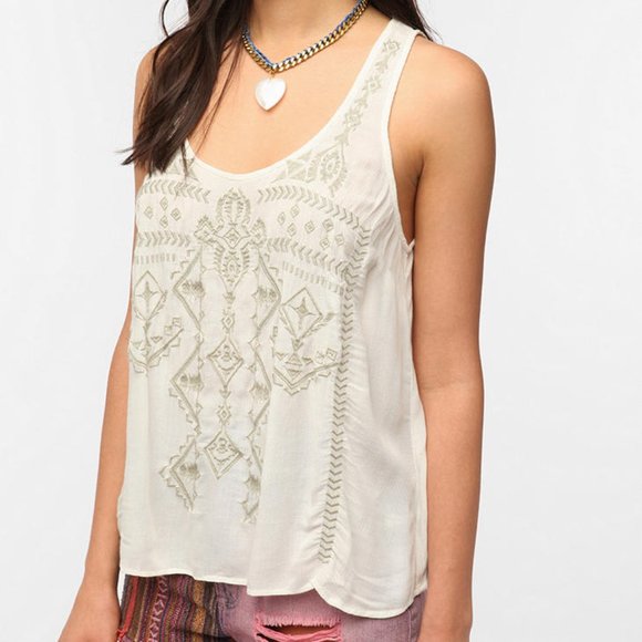 Ecote Tops - Urban Outfitters Ecote Split Back Embroidered Top